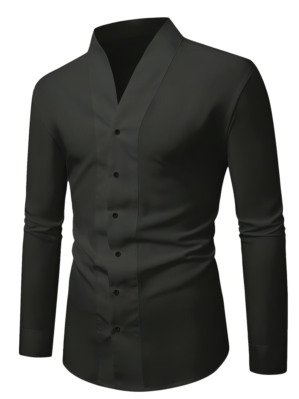 Men'S Solid Color V-Neck Shirt Casual Business Formal Shirt Slim Fit Long-Sleeved Social Party Shirt, Soft And Skin-Friendly Fabric, Suitable for Wearing in All 4 Seasons, Autumn, Stretchy, Office, Button - Dark Gray