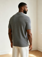 Men'S Premium Textured Knit Polo Shirt, Lapel Half-Button Design, 3D Texture Breathable And Skin-Friendly, Summer Non-Stuffy, Urban Minimalist Style for Multi-Scenarios, Body-Enhancing And Athletic Look, Light Luxury Item for Upgrading Wardrobe - Grey