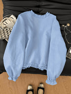 Elegant Solid Color Lace-Up Top - Light Blue