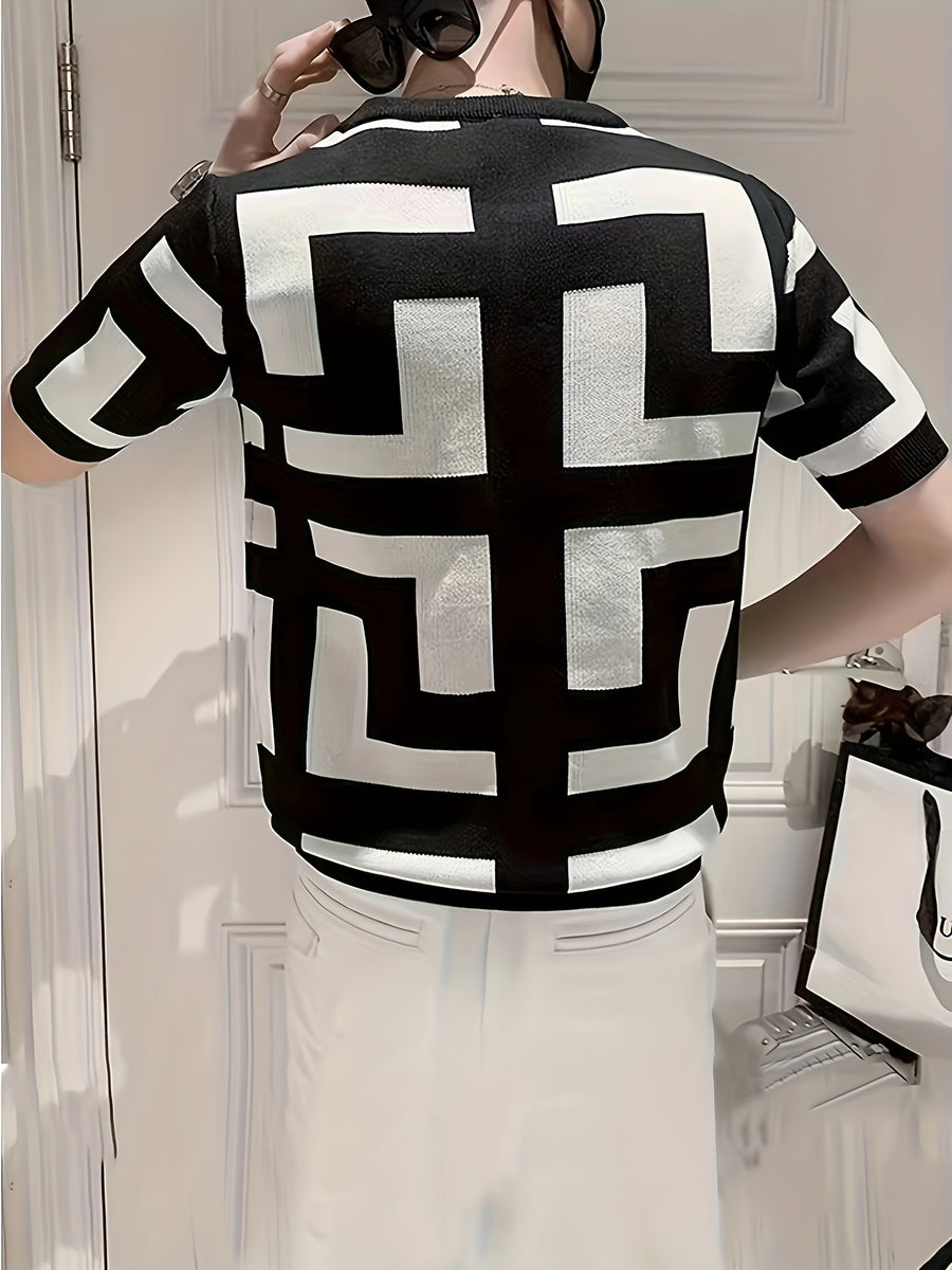 Cross-border New Men's Outdoor Short-sleeve Round-neck Knit Pullover Sweater - Light Grey