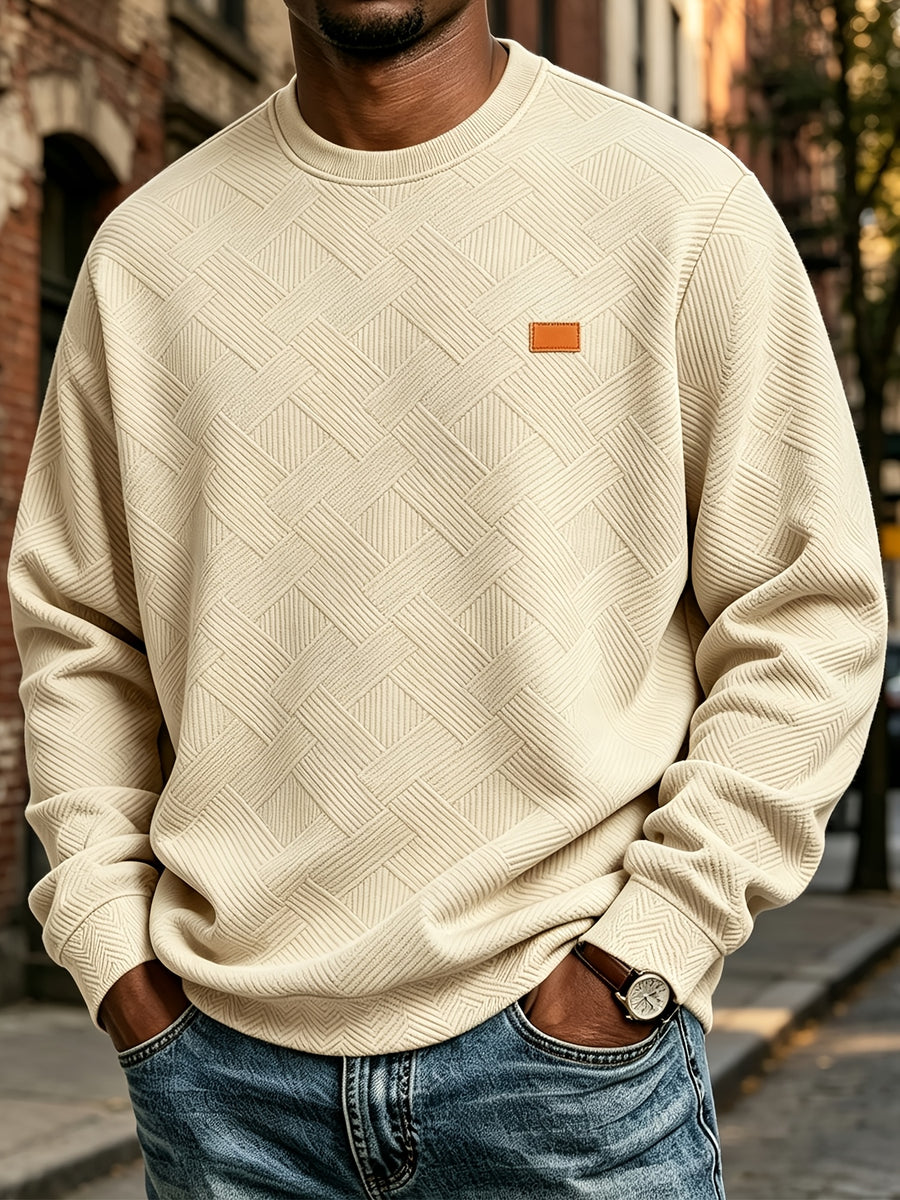 Men'S Fall Winter Crew Neck Sweatshirt 3D Textured Long Sleeve Pullover Loose Fit Casual Sports Commute Daily Home Outer Top Plus Size - Apricot