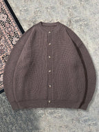 Autumn Winter 26 New Solid Color Round Neck Retro Thick Texture Sense Cardigan Unisex Outerwear Long Sleeve Sweater Khaki Short Length Open Front Jacket - Khaki