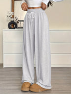 Women's Athletic Drawstring Waist Loose-Fit Sweatpants - Elastic Wide- Gym Pants Suitable for Sports, Business Casual, Teacher Outfits, Graduation & Back-to- Wear, Spring/Summer Solid Color Trousers (Machine Washable) - Grey
