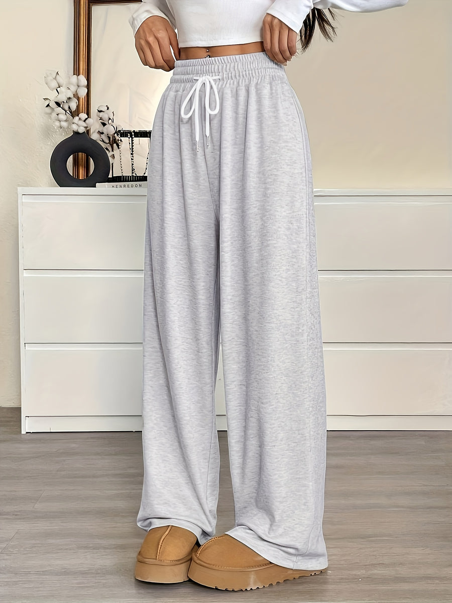 Women's Athletic Drawstring Waist Loose-Fit Sweatpants - Elastic Wide- Gym Pants Suitable for Sports, Business Casual, Teacher Outfits, Graduation & Back-to- Wear, Spring/Summer Solid Color Trousers (Machine Washable) - Grey