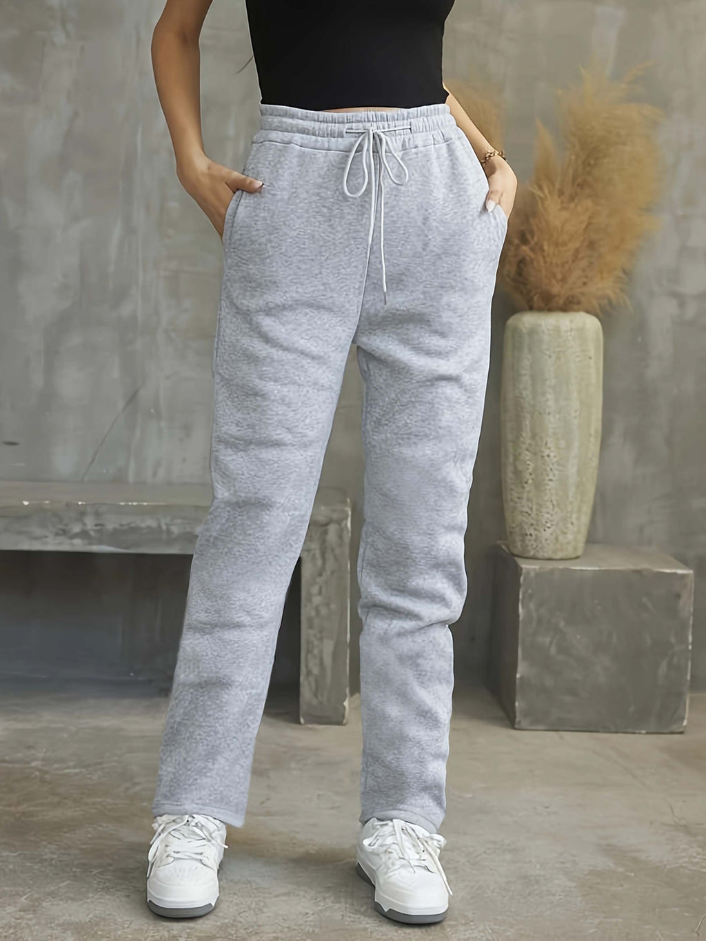 3599 Women's Sweatshirt, Y Casual Drawstring with Pockets - Light Grey