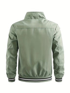 Men'S Versatile Casual Milan Element Stand-Up Collar Baseball Jacket, Contrast Ribbed Design, Windproof And Stiff, Spring Autumn Daily Commute Casual Versatile Top - Light Green