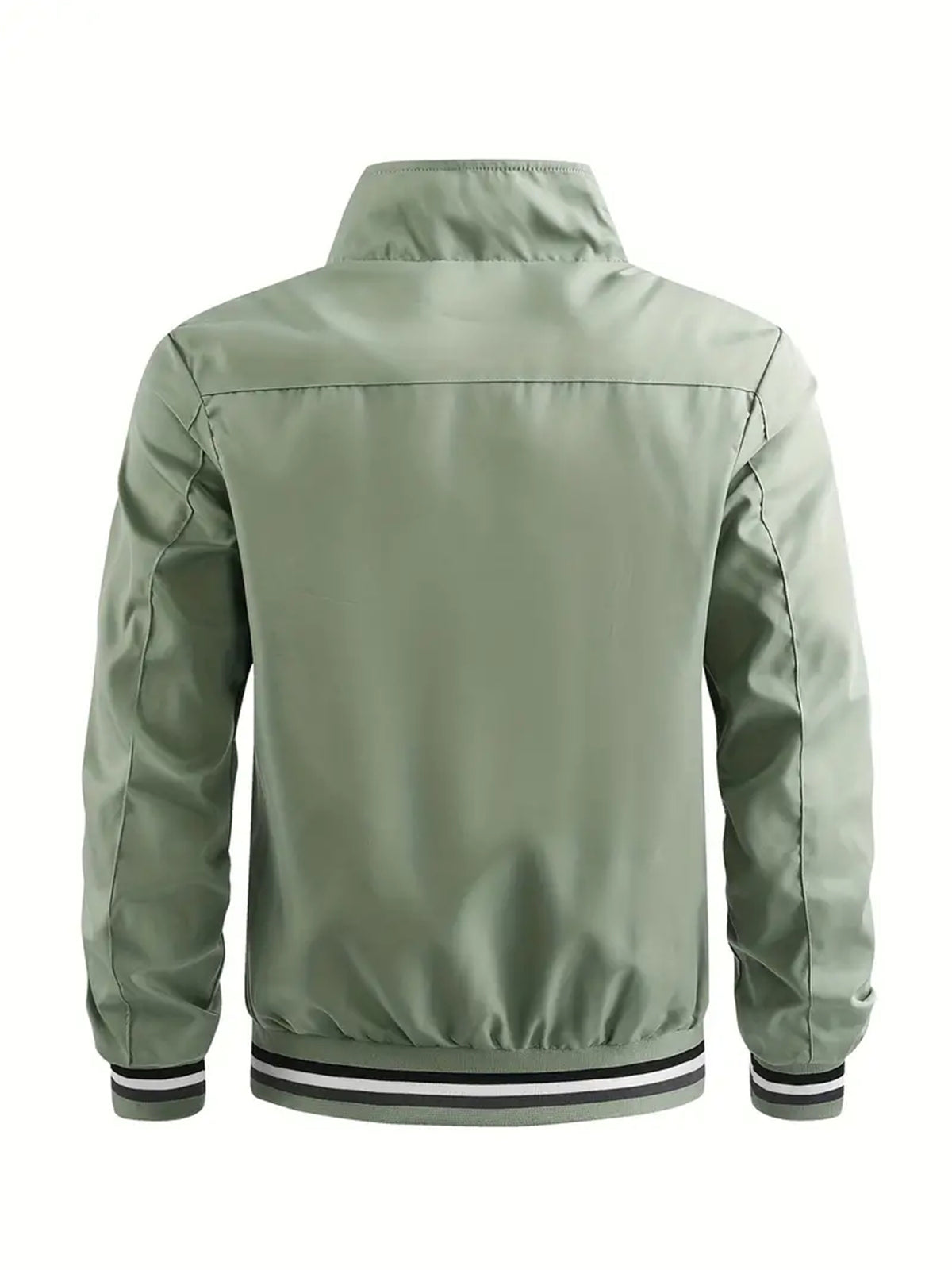 Men'S Versatile Casual Milan Element Stand-Up Collar Baseball Jacket, Contrast Ribbed Design, Windproof And Stiff, Spring Autumn Daily Commute Casual Versatile Top - Light Green