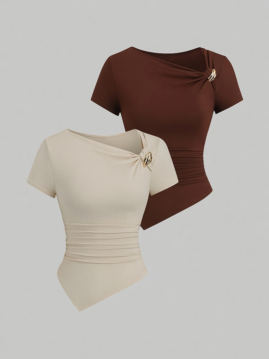 Spring And Summer Women'S Casual Two-Piece Set Featuring a Easy And Stylish T-Shirt - Apricot + Coffee