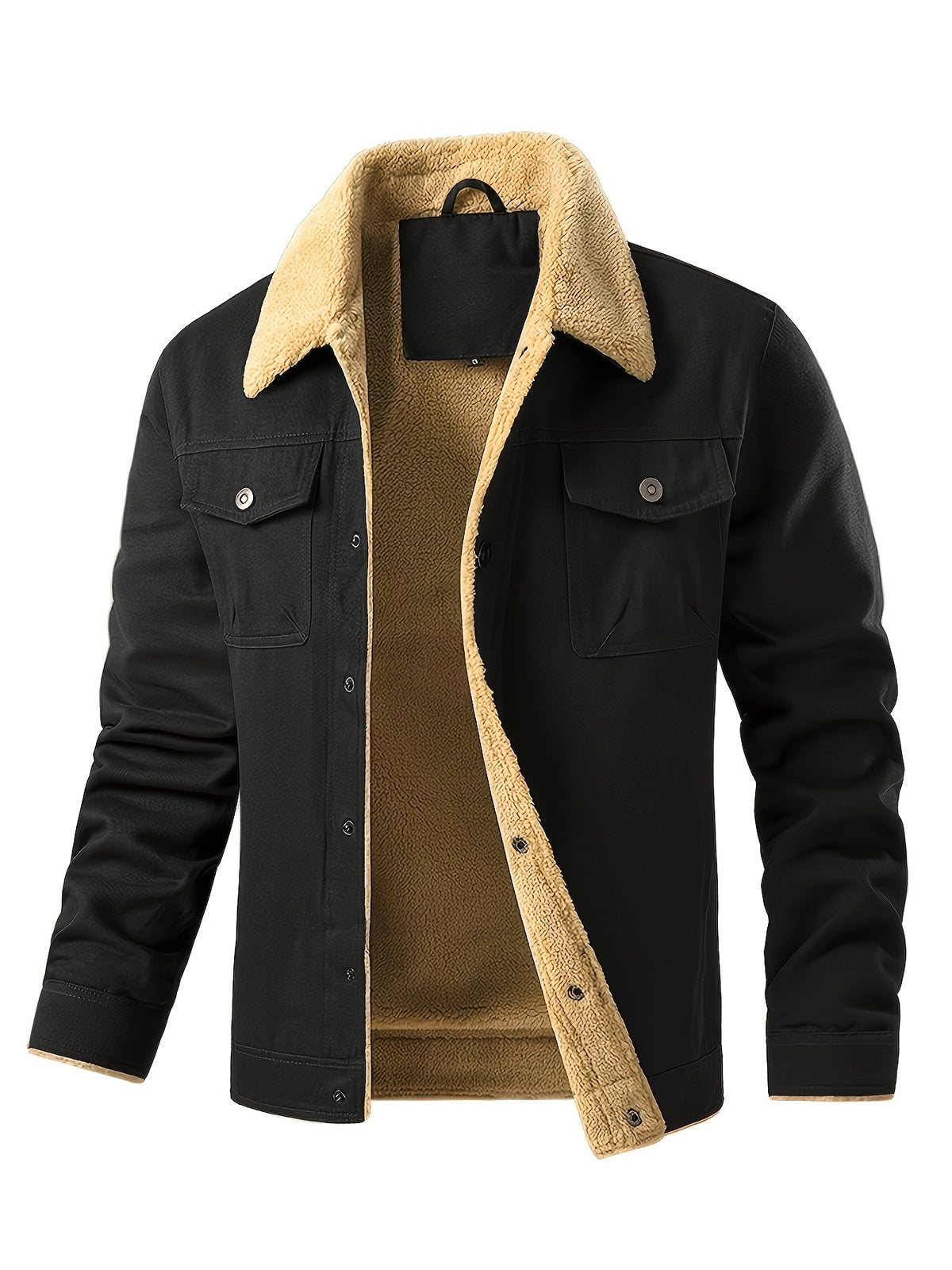 Men'S Solid Color Commuter Outdoor Fleece Jacket - Black