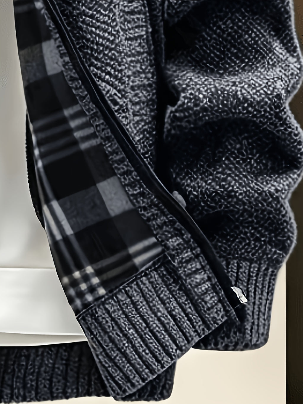 Men'S Stand Collar Zip-Up Knitted Cardigan for Fall Winter, Solid Color Long Sleeve Fleece Lined Casual Sweater Coat, Slim Fit And Versatile for Daily Wear - Dark Gray
