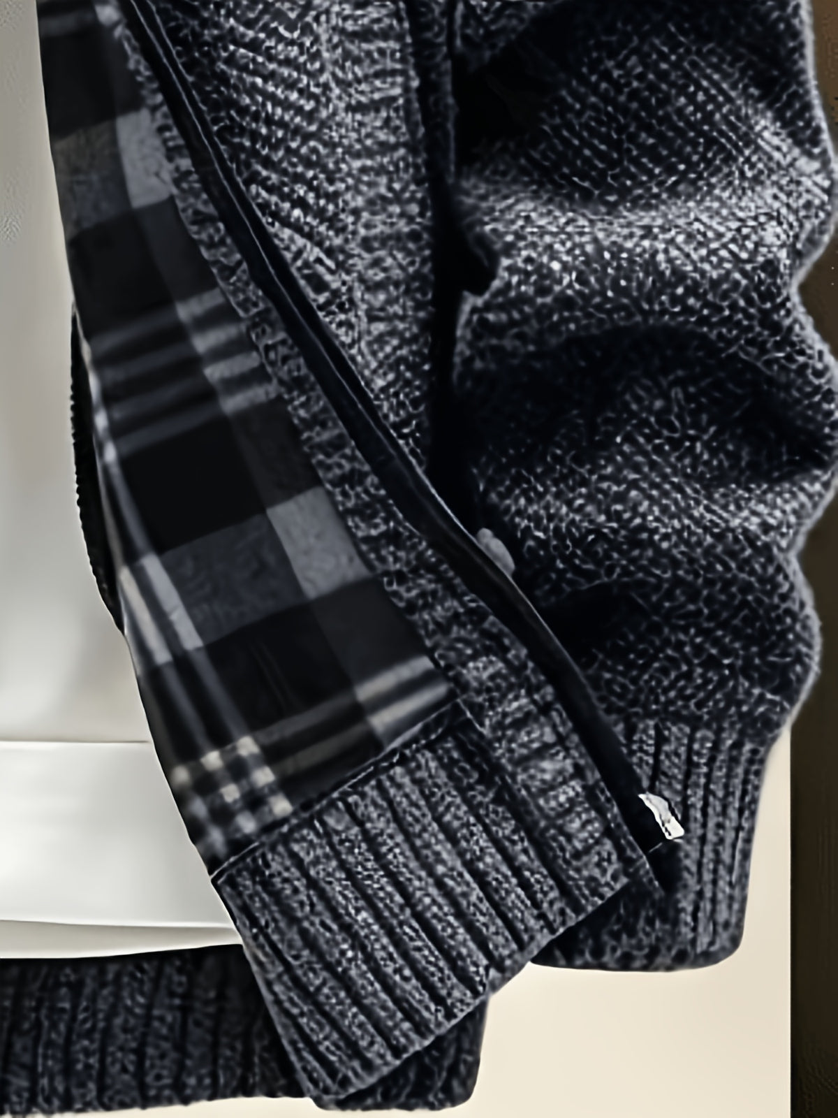 Men'S Stand Collar Zip-Up Knitted Cardigan for Fall Winter, Solid Color Long Sleeve Fleece Lined Casual Sweater Coat, Slim Fit And Versatile for Daily Wear - Dark Gray