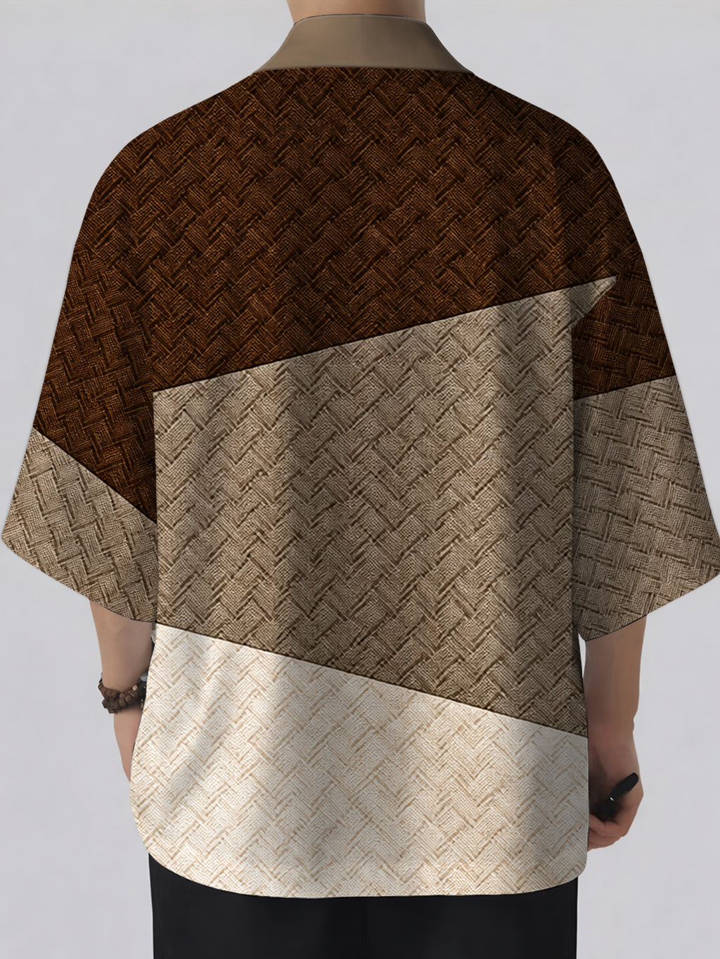 Summer New Men'S Kimono Cardigan, Loose Casual Trendy Thin Cloak Jacket Men'S Vacation Style, Digital Print All-Match Retro Robe Brown Series Texture Fabric Pattern - Mixed colors