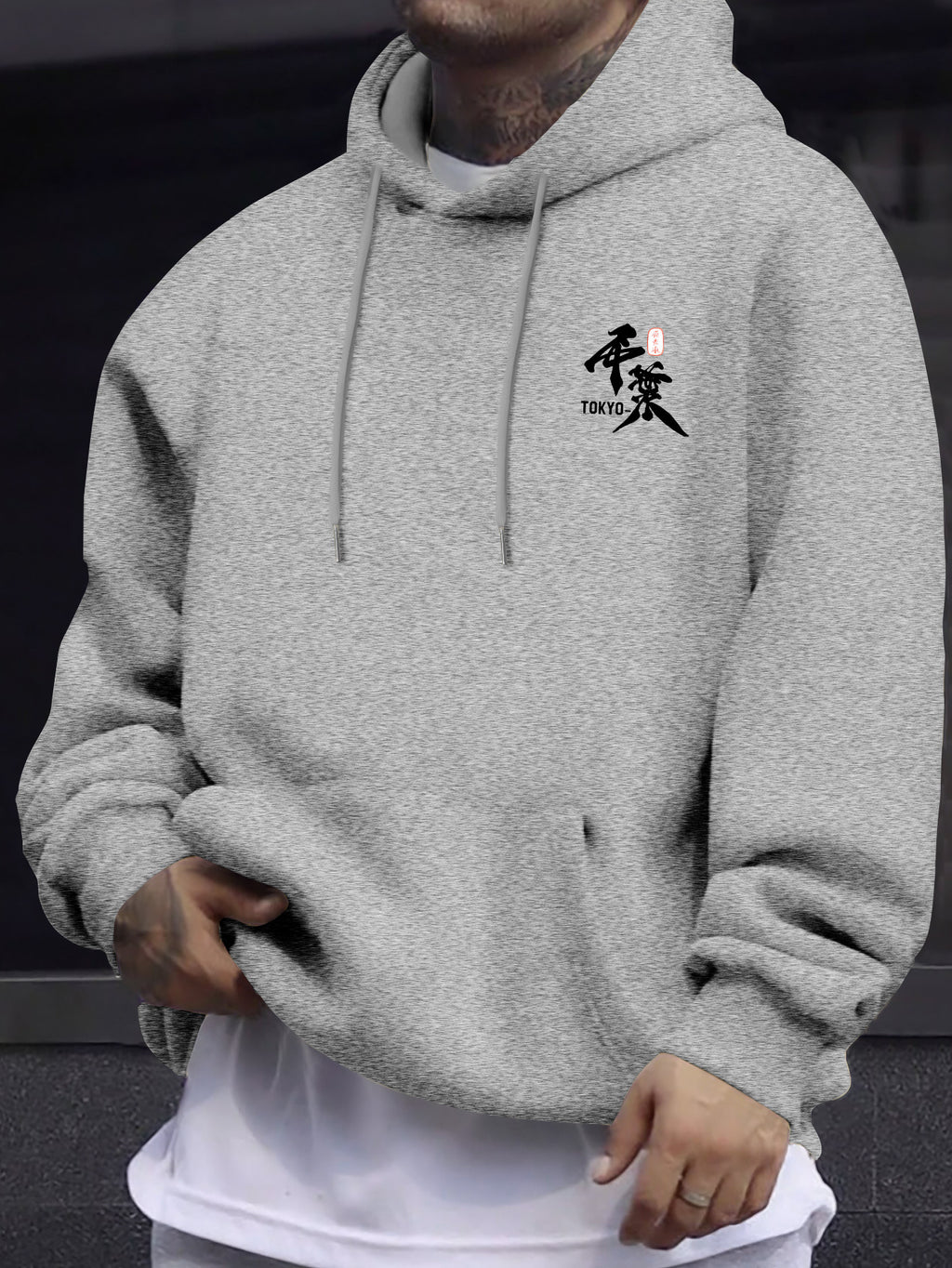 Men's Japanese Ronin Kendo Samurai Hooded Sweatshirt, Printed Hoodie, Trendy Streetwear Vintage Versatile Heavyweight Sweatshirt, Autumn Essentials - Light Grey
