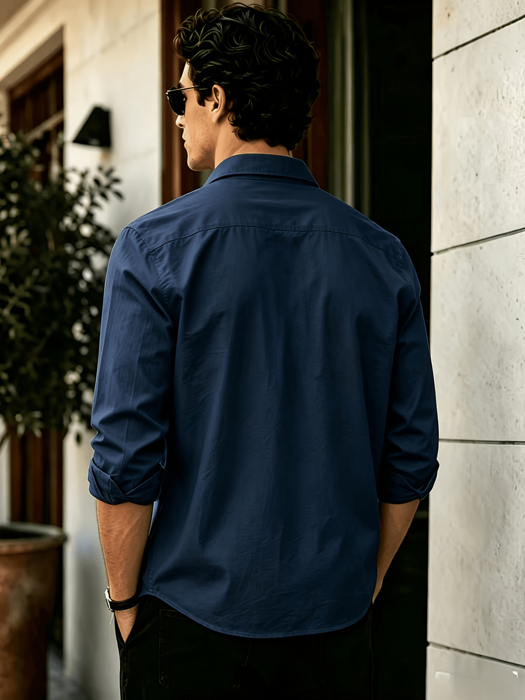 Men'S Long Sleeve Casual Shirt for Summer, Lightweight, Breathable And Comfortable. Slim-Fit And Versatile with Relaxed Cut, Ideal for Daily Commuting And Travel Outfits. (Shirt solely) - Navy Color