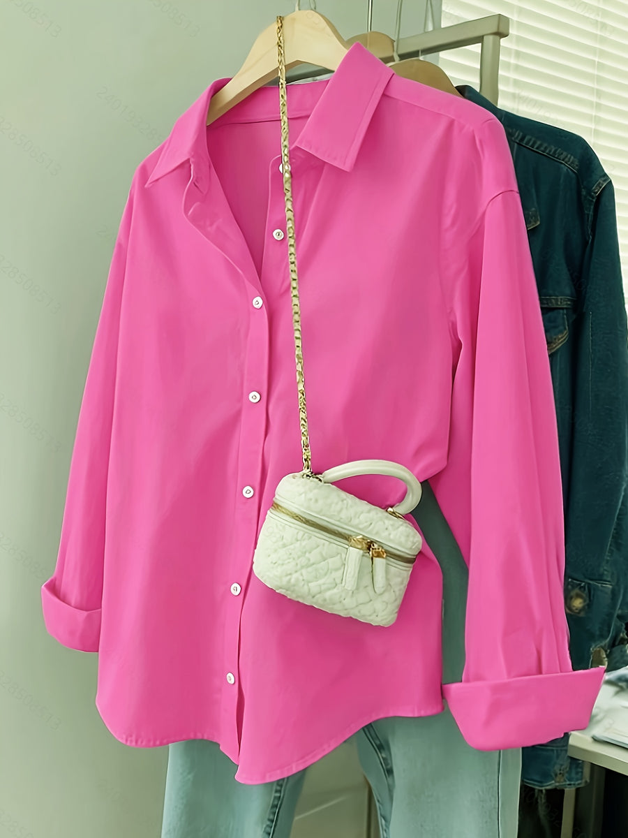 Solid Color Long Sleeve French Shirt for Women New Arrival - Rose Red