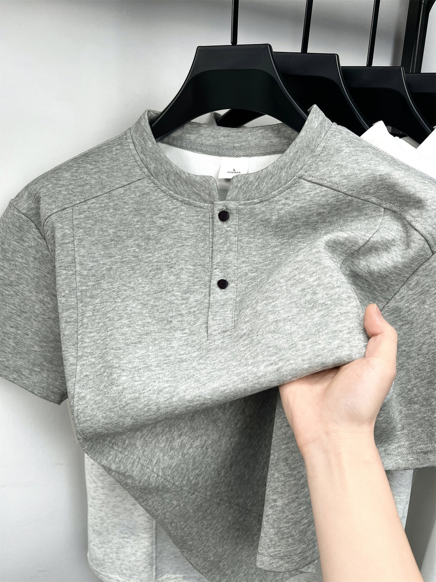 Carterma CRRTMARO Men's Classic Short Sleeve Polo Collar Solid Color Casual T-Shirt, Outdoor Casual Men's Apparel, Yimai - Medium Grey