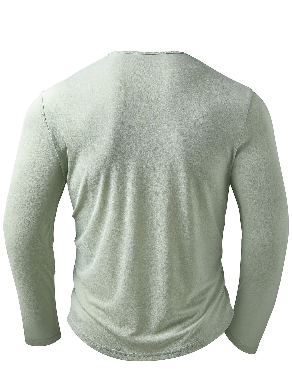 Men's Fashion Henley Shirt, Autumn/Winter Outdoor Casual Top, Made with Refreshing and Breathable Fabric, Solid Color with Semi-Sheer Crew Neck, Single-Breasted Front, Hem Decorative Tab Design, Long Sleeve - Light Green