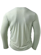 Men's Fashion Henley Shirt, Autumn/Winter Outdoor Casual Top, Made with Refreshing and Breathable Fabric, Solid Color with Semi-Sheer Crew Neck, Single-Breasted Front, Hem Decorative Tab Design, Long Sleeve - Light Green