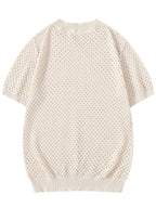 Men's Round Neck Short Sleeve Spring/Summer New Hollow Knit Fitted Style Casual Knit Shirt - Apricot