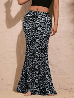 Women's New Fashion Soft Skin-Friendly Brown Leopard Print Mermaid Skirt - Grey