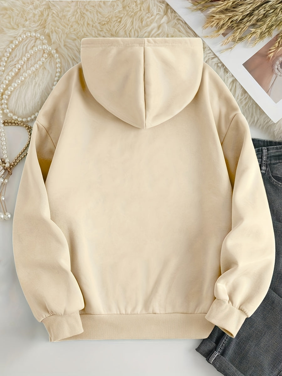 D92 - Autumn/Winter American Vintage Women's Oversized Pullover Hooded Sweatshirt, Trendy Creative Vintage New York Brooklyn Distressed Letter Graphic Print, Black Friday Outfit for Style Enthusiasts, Commuting, Casual, Winter -Lined Warm - Apricot