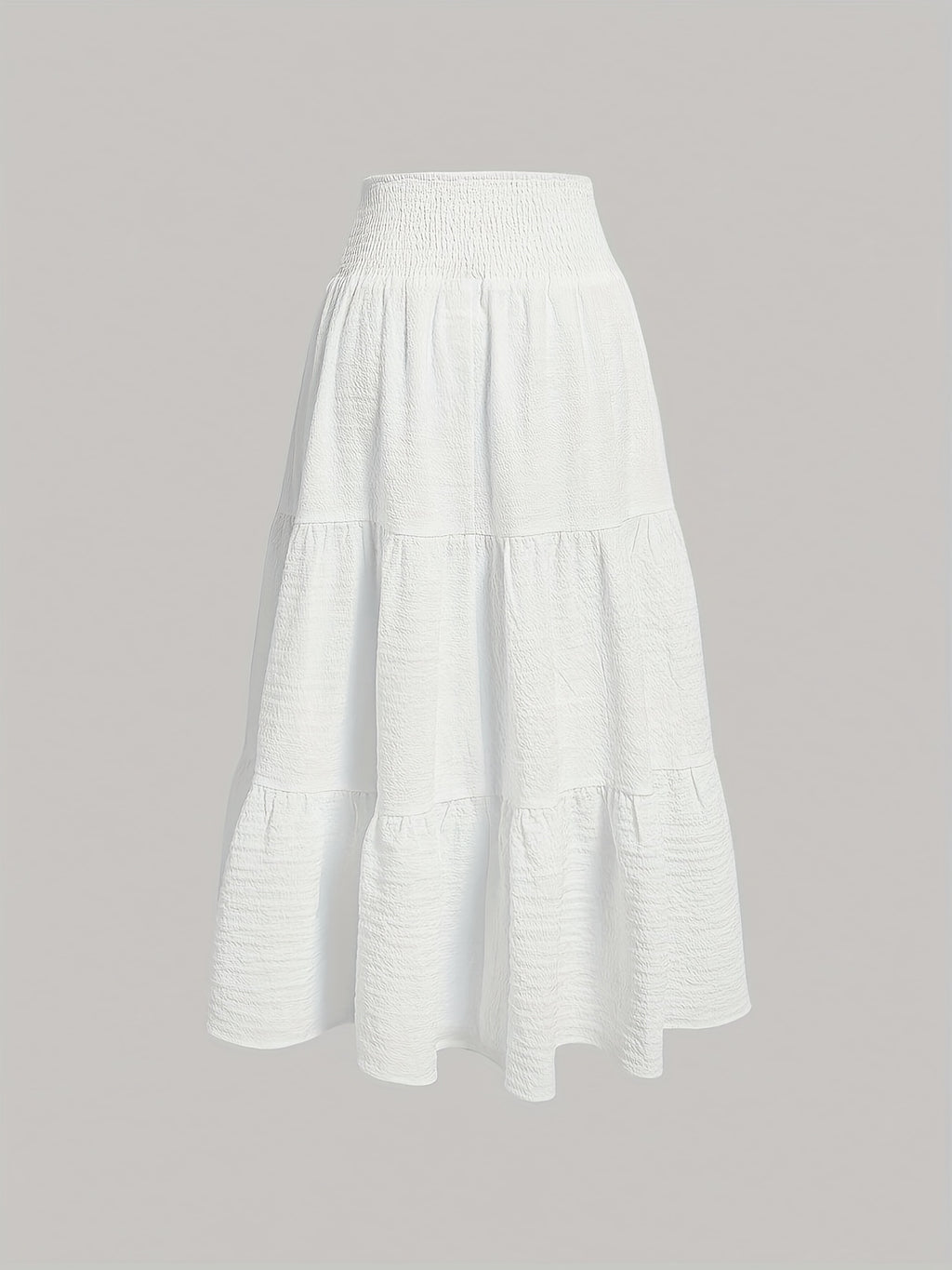 Elegant Long-Length Polyester Pleated Skirt with Ruffled Hem - Solid White, No Belt, All-Season Fashion, Regular Fit, Lightweight Fabric, Everyday Skirt|Classy Skirt|Polyester Fabric - White