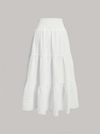 Elegant Long-Length Polyester Pleated Skirt with Ruffled Hem - Solid White, No Belt, All-Season Fashion, Regular Fit, Lightweight Fabric, Everyday Skirt|Classy Skirt|Polyester Fabric - White