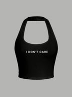 Casual Slim Slogan Print Short Tank Top for Summer Holidays I DON'T CARE - Black
