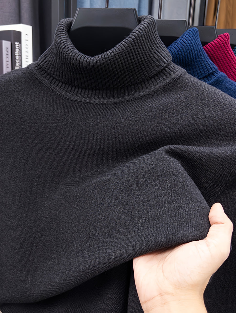 Men'S Autumn Winter Turtleneck Sweater, 10 Colors Available Solid Basic Style Elastic Warm Ribbed Cuff Casual Slim Fit Base Layer Pullover, Knit - Ash