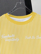 Vertical Stripe Men'S Round Neck Short Sleeve T-Shirt, Trendy Handwritten Letter Print Casual Daily Commute Top - Mixed colors