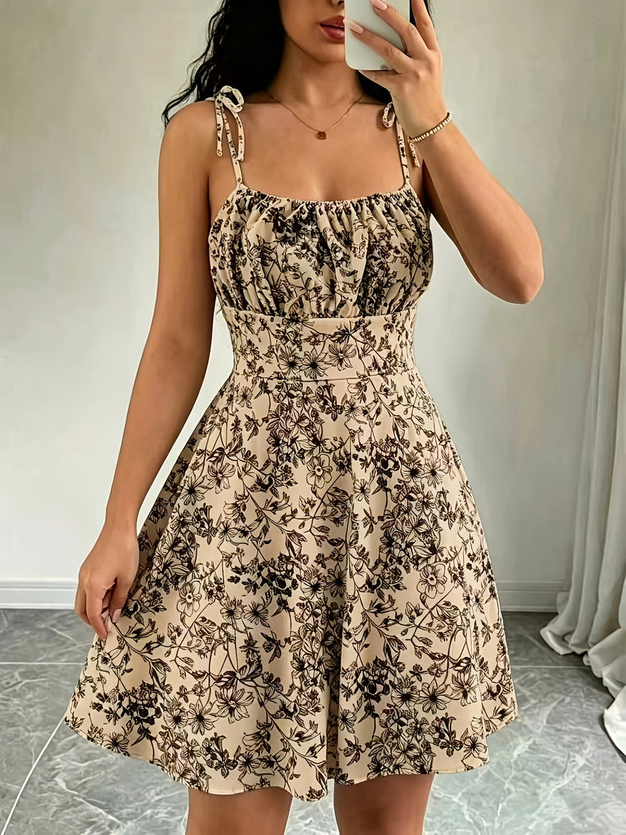 Women's Spring & Summer Sexy Vacation Dress, Allover Floral with Lace Details, Suitable for Romantic Occasions, Balls, Birthday Parties, Elegant Outfits, Casual Fashion, Y2K Style, Club Wear, Backless Design - Yellowish-brown