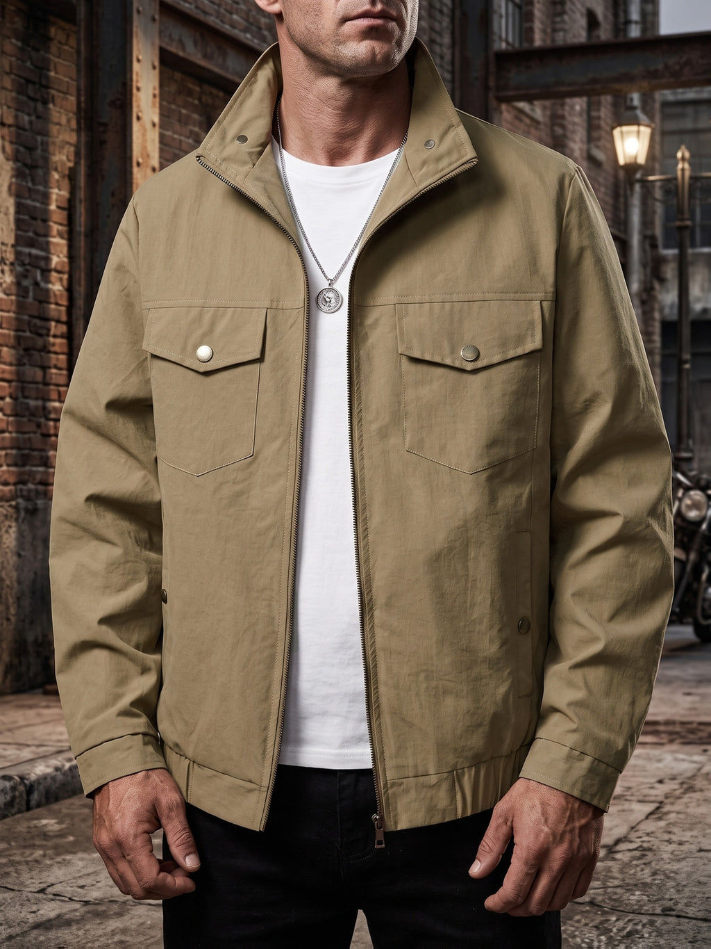 Men's Practical Workwear Jacket, Regular Fit Executive Coat, Durable Outerwear for Daily Use, Comfortable & Stylish Design - Khaki
