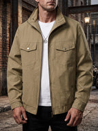 Men's Practical Workwear Jacket, Regular Fit Executive Coat, Durable Outerwear for Daily Use, Comfortable & Stylish Design - Khaki