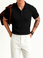 Men'S Casual Top, Summer, Polo Shirt Business, Mature Man'S Charm, Striped Design, Trendy Men Must Wear, Head-Turning, Casual Wear, Holiday Wear, Date Wear, Men'S Polo Shirt - Black