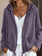 New Fashionable Solid Color Simple and Elegant Women's Hooded Jacket with Pockets - Purple