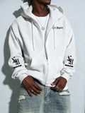 Men's New Trendy Autumn/Winter Fashion Zip-Up Hoodie, Casual Daily Drawstring Zip-Up Hooded Sweatshirt with Creative Flat Design Print, Front Kangaroo Pocket, Unisex Top - White
