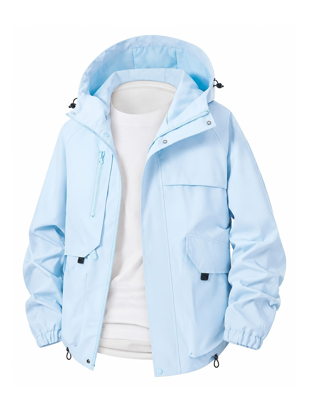 Men'S Lightweight Hooded Softshell Jacket - a Classic, Rugged, And Casual Full-Zip Coat with Multiple Pockets. Suitable for Hiking, Camping, Travel, And Daily Commuting; Ideal for Spring, Summer, And Autumn Wear. A Great Gift Choice for Men - Light Blue