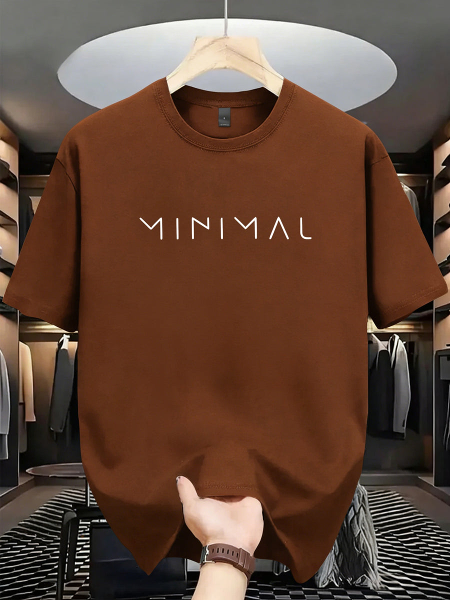 Men's New 100% Cotton T-Shirt with MINIMAL Print, Comfortable, Soft, and Breathable for Summer Casual Daily Wear - Coffee Brown