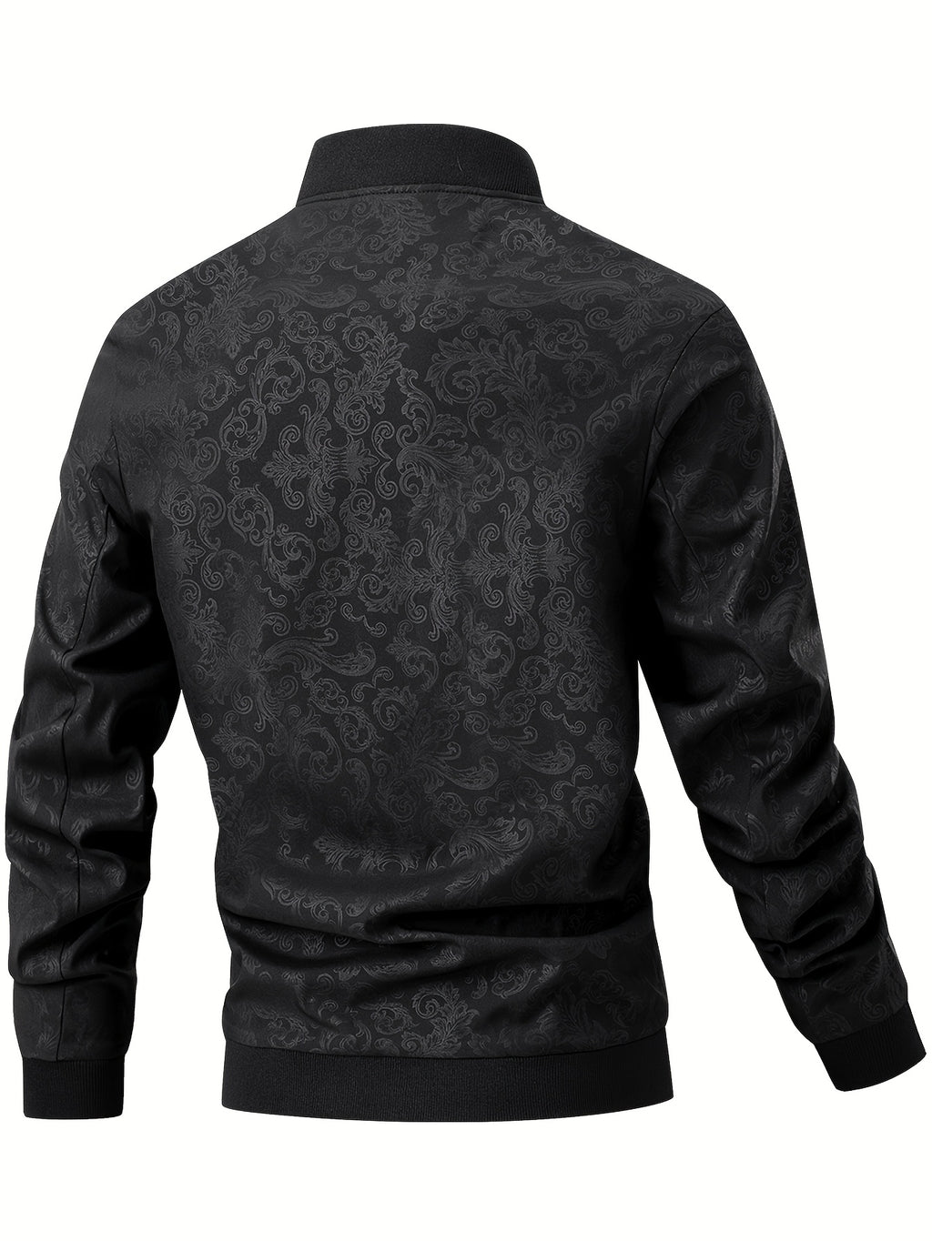 [Sizi Bean OBM] Men'S Jacket Casual Jacket, Stamped Phoenix Print Texture Chinese Style Baseball Collar Top, 97% 3% Spandex Suitable for Spring Autumn Outdoor Windproof Wear - Black