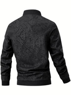 [Sizi Bean OBM] Men'S Jacket Casual Jacket, Stamped Phoenix Print Texture Chinese Style Baseball Collar Top, 97% 3% Spandex Suitable for Spring Autumn Outdoor Windproof Wear - Black