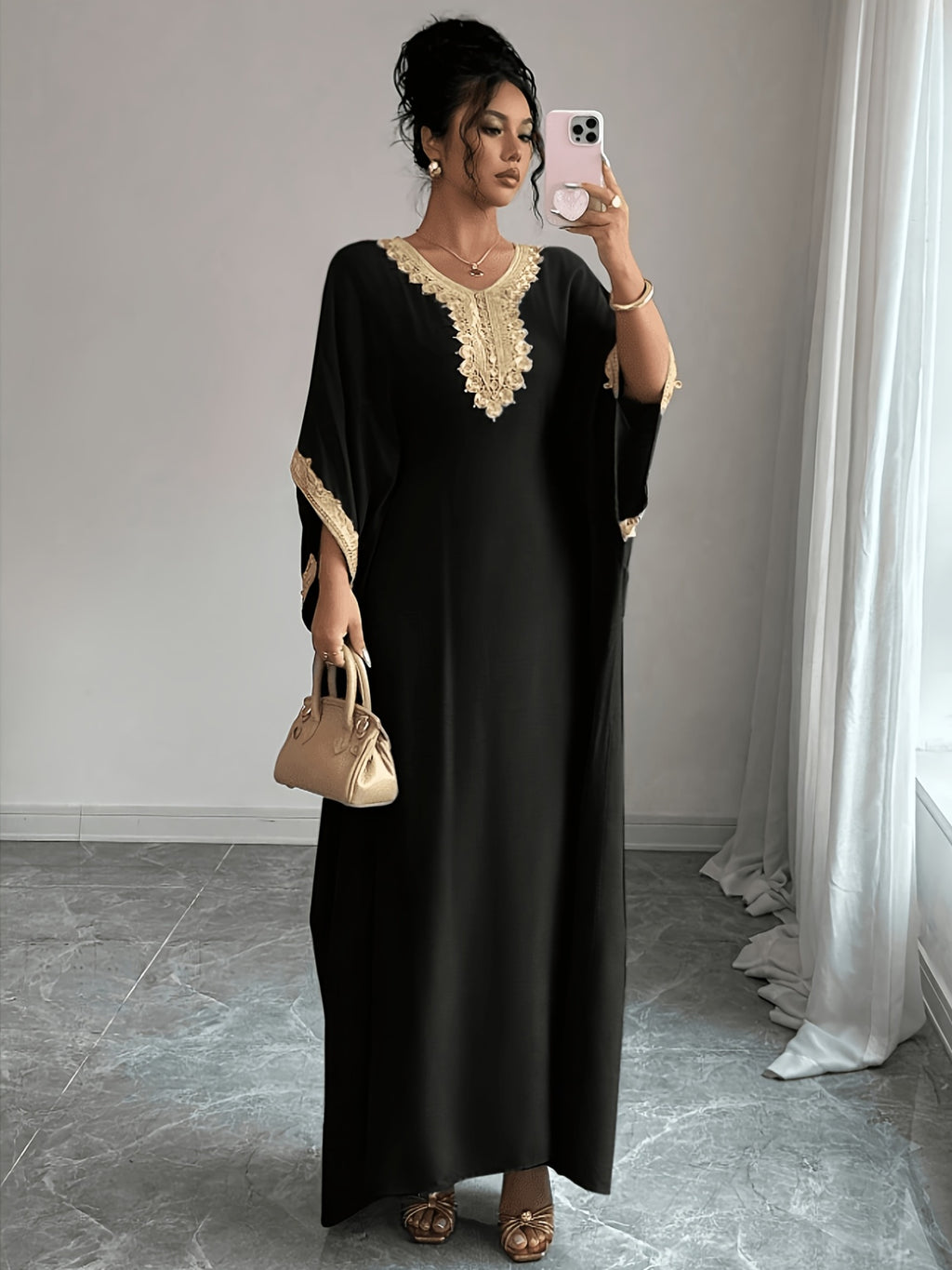 Middle East, High Quality Embroidery, Temperament Elegant Robe, Loose Dress - Black