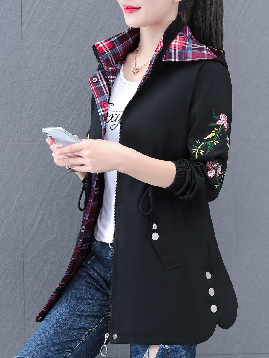 Mom's Trench Coat for Women, Mid-Length 2024 New Style, Spring/Autumn Outerwear for Middle-Aged Women, Stylish Top - Black