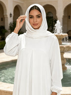 1pc (Headscarf Not Included) Elegant Holiday Style Loose Wrinkled Versatile Solid Color Suitable for Daily Wear Comfortable Casual Loose Comfortable Women'S Abaya Dress. Abayas for Women Muslim Long Dresses for Women Abaya Damen Ladies Abaya Robe Ma - White