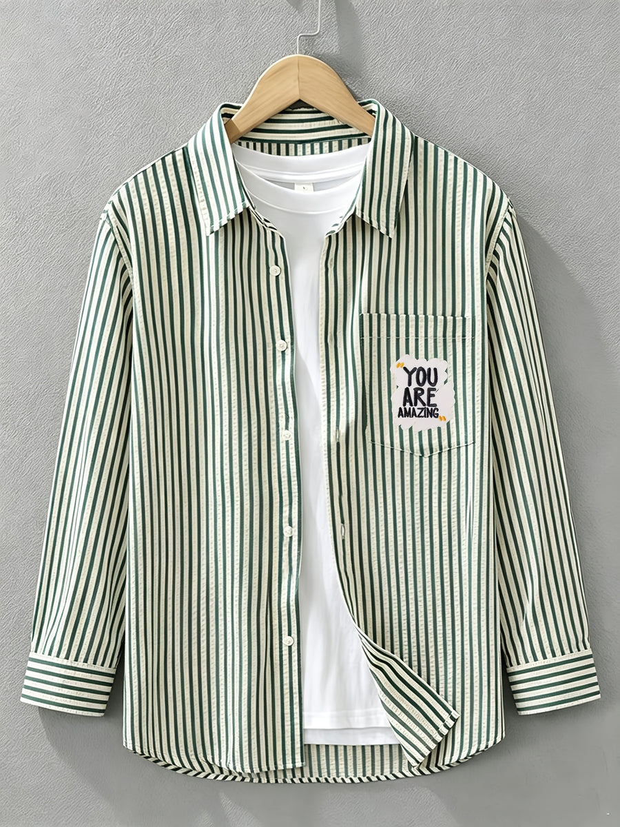 Spring/Autumn New Preppy Cool Fashion Niche Letter Print Long Sleeve Thin Relaxed Casual Shirt - Green 02