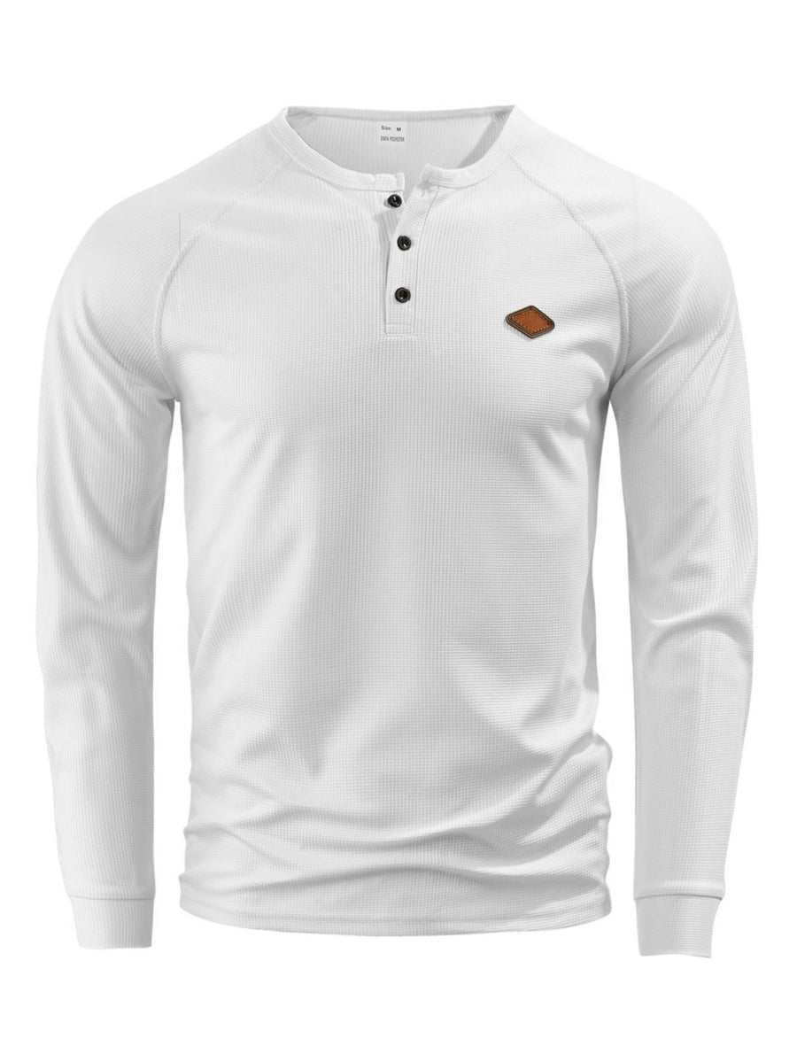 Men's 3pcs Raglan Henley Collar Waffle Long Sleeve Shirt, Soft High-Stretch Breathable Textured Polo, for Beach Vacation, Daily Outdoor Wear, Loose Fit, Multi-Color, Street Style, Half-Button Placket - White + Blue + Black