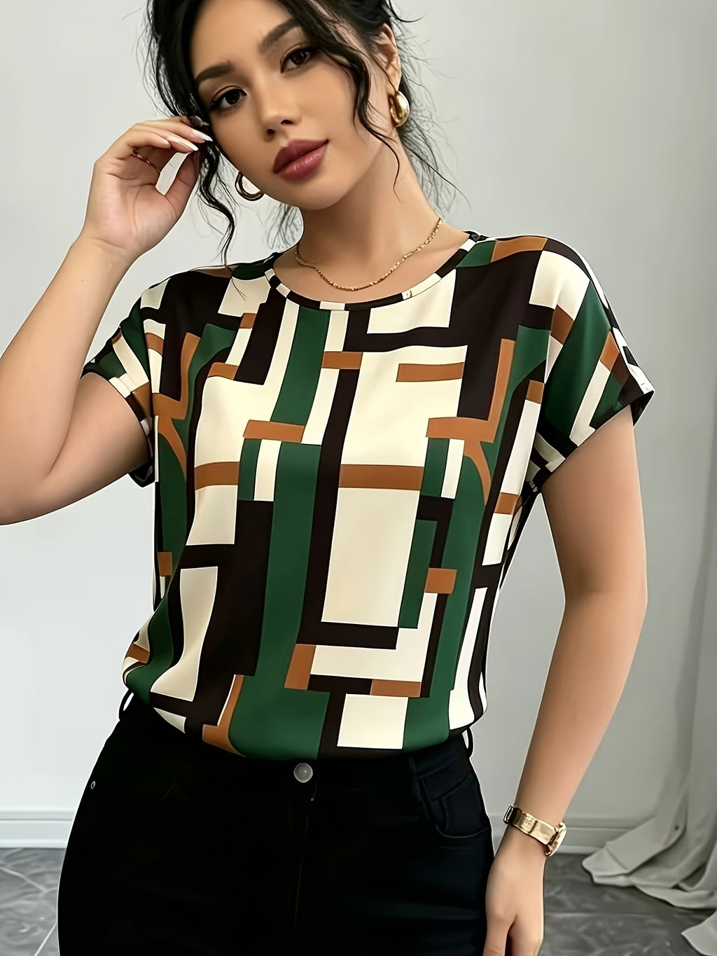 Women's Daily Simple and Stylish Printed Casual Short-Sleeve Top - Multicolor
