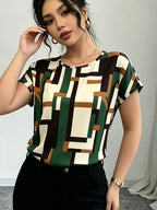 Women's Daily Simple and Stylish Printed Casual Short-Sleeve Top - Multicolor