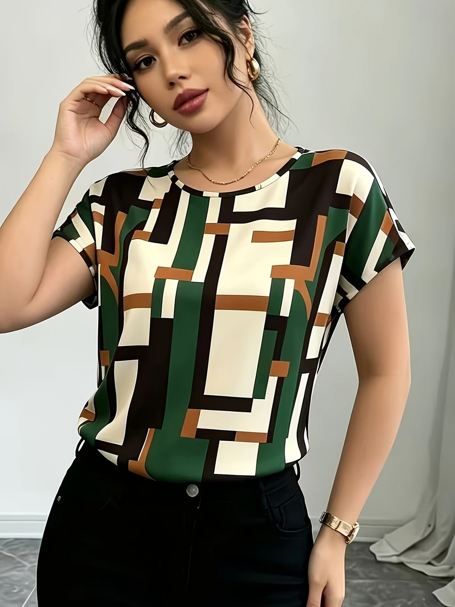 Women's Daily Simple and Stylish Printed Casual Short-Sleeve Top - Multicolor