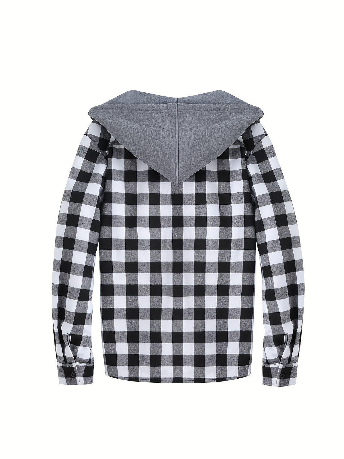 Men's Fashion Hooded Plaid Trendy Shirt Hooded Plaid Sweatshirt, Autumn/Winter Essentials, New Season - Black