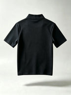 Men'S Waffle Knit Half-Zip Short Sleeve Polo Shirt, Easy Sailor Print on Chest, Loose Fit Stand Collar Nautical Beach Top - Black